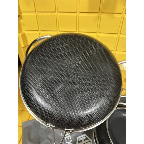 HEXCLAD 7 Piece Nonstick Stainless Steel Frying Pan Set 8 10 12- Lids Wok M $600 - Picture 6 of 10